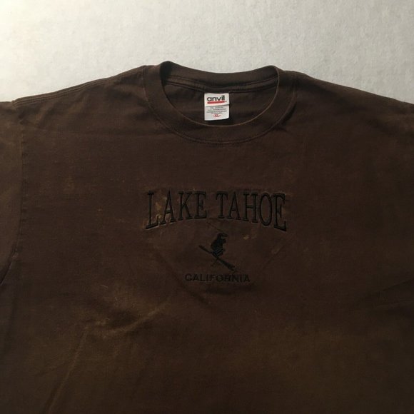 vtg 90s slopes embroidered t-shirt XL lake tahoe ski beach usa distressed - Picture 7 of 8